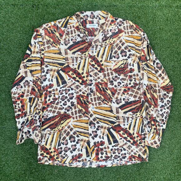Equipment Men's Abstract Silk Vintage Shirt Brown Tan Medium - Picture 1 of 4